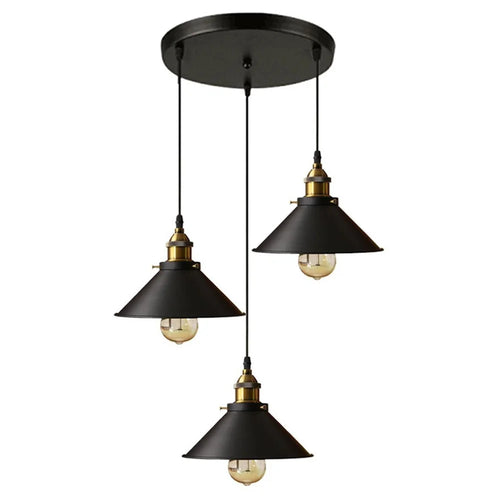 Vintage Industrial Indoor Light 22cm Lampshade 3-Bulb Ceiling Lamp Chandelier for Living Room / Bedroom (Without Bulbs) - 1
