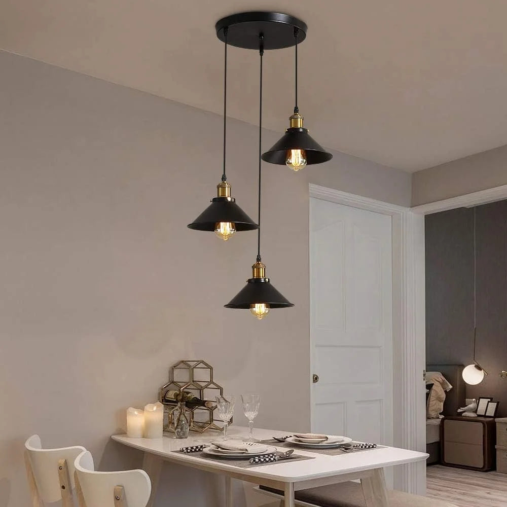 Vintage Industrial Indoor Light 22cm Lampshade 3-Bulb Ceiling Lamp Chandelier for Living Room / Bedroom (Without Bulbs) - 5