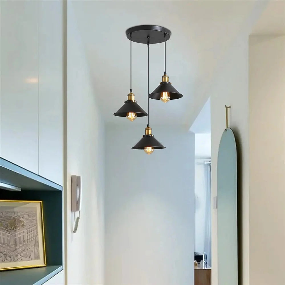 Vintage Industrial Indoor Light 22cm Lampshade 3-Bulb Ceiling Lamp Chandelier for Living Room / Bedroom (Without Bulbs) - 6