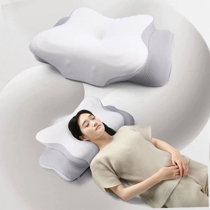 Ultra Soft Memory Foam Pillow Ergonomic Neck Support Cervical Pillow for Side Sleepers - Silver White - 4