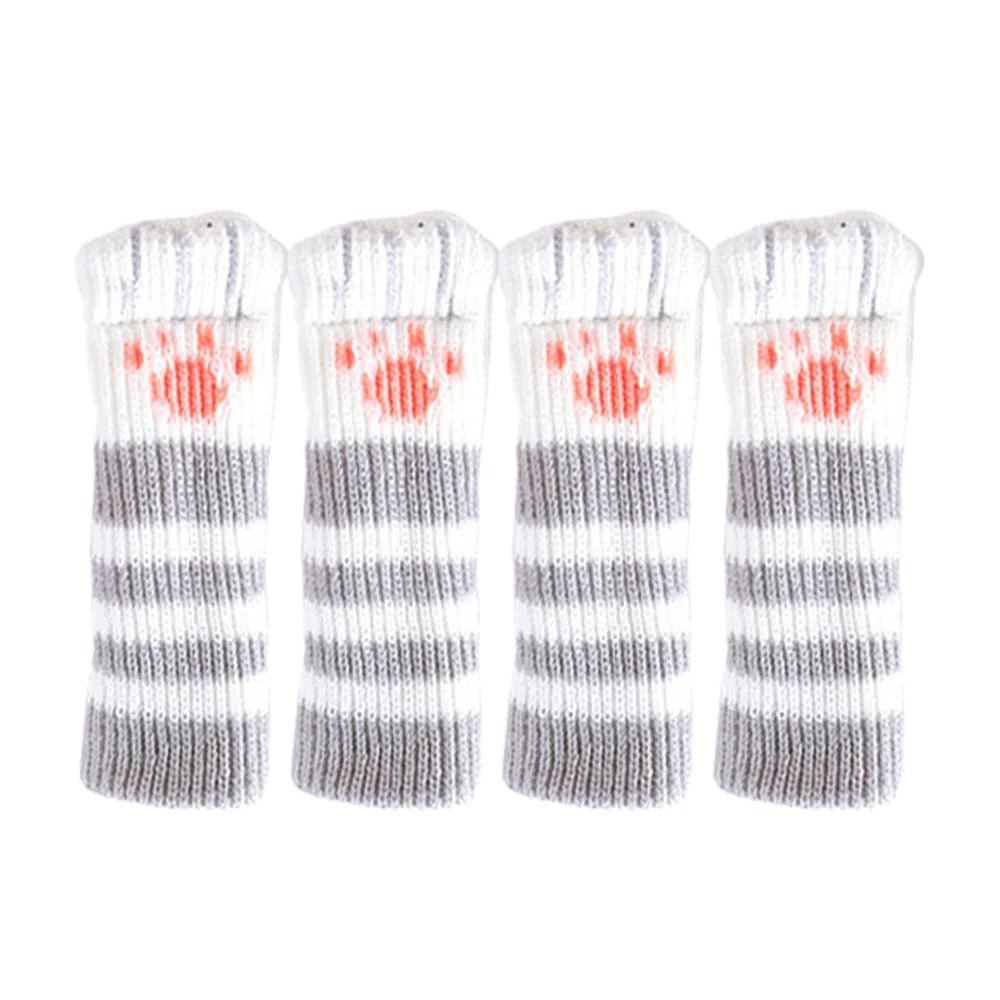 4PCS Cute Cat Claw Pattern Chair Leg Floor Protectors Covers Furniture Feet Pads Table Leg Protectors Caps to Prevent Scratch and Noise - Grey Stripe - 1