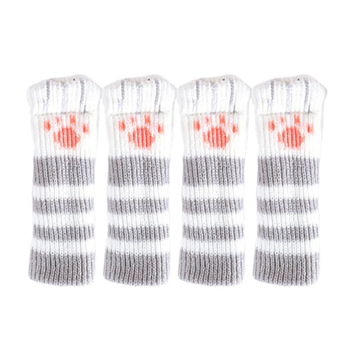 4PCS Cute Cat Claw Pattern Chair Leg Floor Protectors Covers Furniture Feet Pads Table Leg Protectors Caps to Prevent Scratch and Noise - Grey Stripe - 1