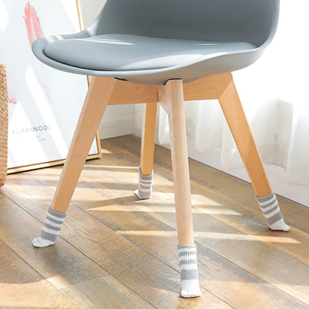 4PCS Cute Cat Claw Pattern Chair Leg Floor Protectors Covers Furniture Feet Pads Table Leg Protectors Caps to Prevent Scratch and Noise - Grey Stripe - 2