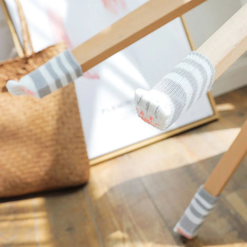 4PCS Cute Cat Claw Pattern Chair Leg Floor Protectors Covers Furniture Feet Pads Table Leg Protectors Caps to Prevent Scratch and Noise - Grey Stripe - 3
