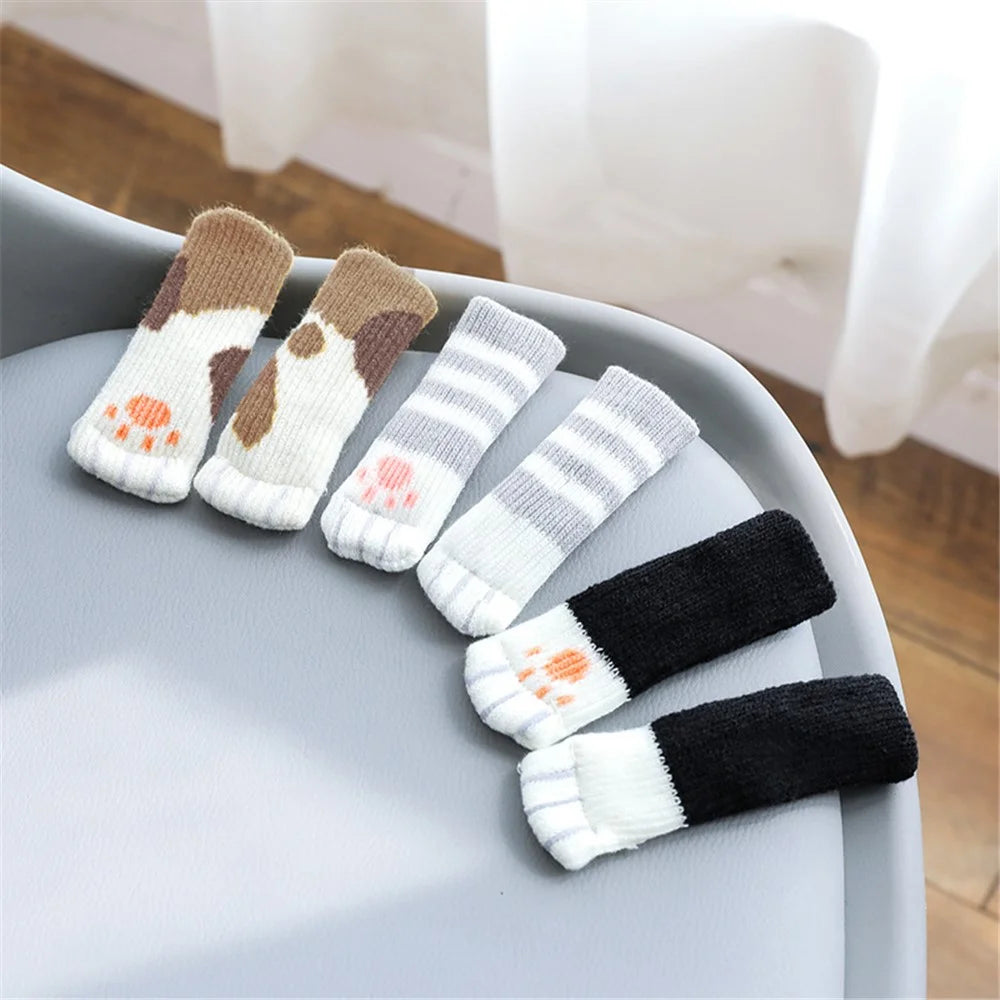 4PCS Cute Cat Claw Pattern Chair Leg Floor Protectors Covers Furniture Feet Pads Table Leg Protectors Caps to Prevent Scratch and Noise - Grey Stripe - 7