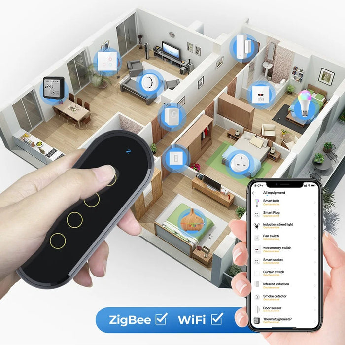 TM-YKQ004 4 Gang  Tuya ZigBee Wireless Touch Smart Switch Light Remote Control - Black - 4