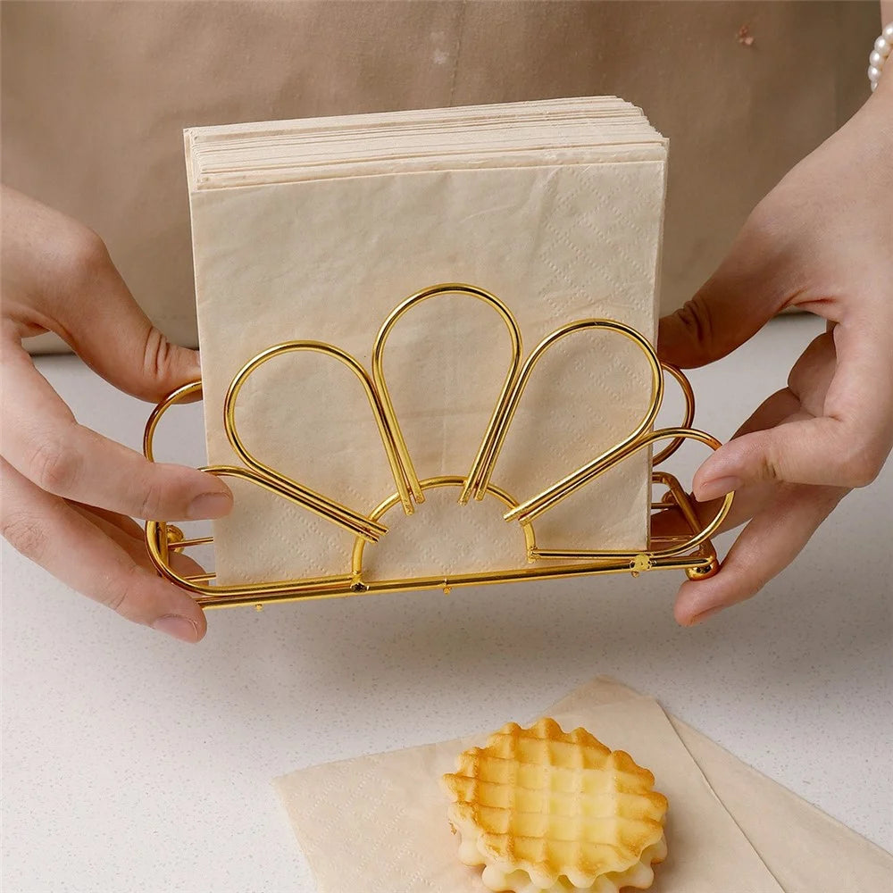 Hollow Floral Shape Napkin Holder for Cafe Restaurant Table Decor Iron Art Tissue Dispenser - 4