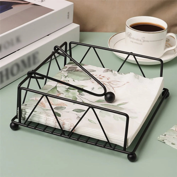 Iron Tissue Storage Holder Square Diamond Napkin Stand for Cafe Hotel Restaurant - Black - 2