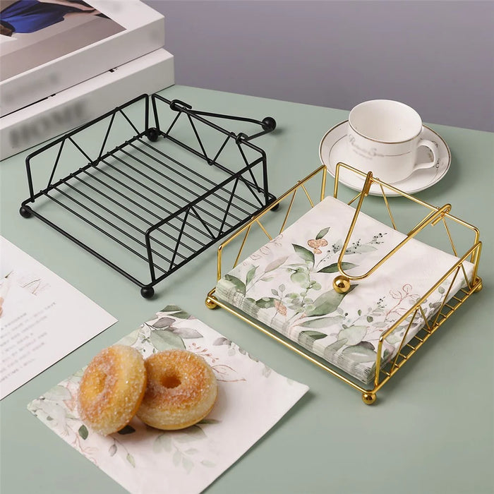 Iron Tissue Storage Holder Square Diamond Napkin Stand for Cafe Hotel Restaurant - Black - 4