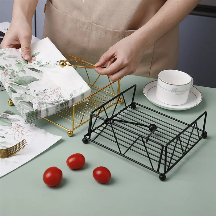 Iron Tissue Storage Holder Square Diamond Napkin Stand for Cafe Hotel Restaurant - Black - 6