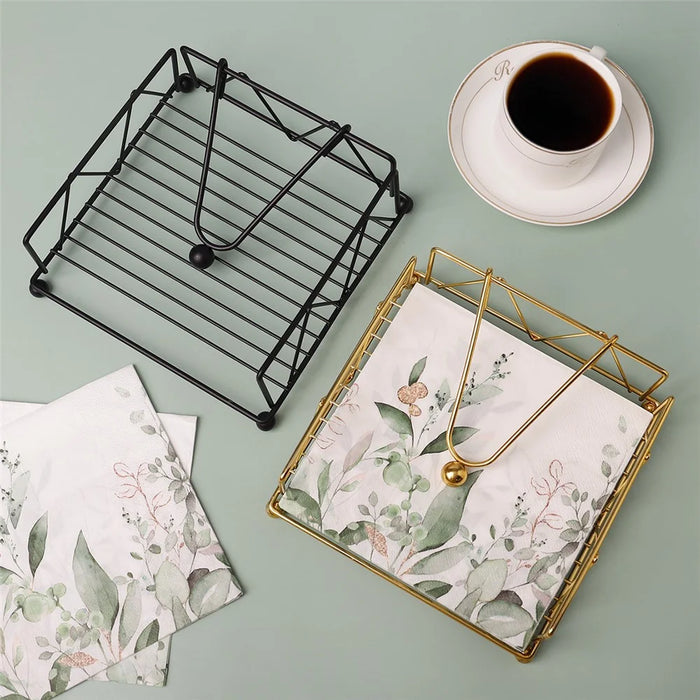Iron Tissue Storage Holder Square Diamond Napkin Stand for Cafe Hotel Restaurant - Black - 7