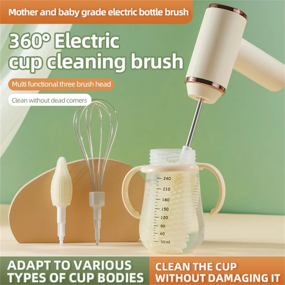 Electric Bottle Brush Whisk Cleaner Multi-Function Cream Beater for Baby Bottles / Thermos / Whipping Cream - Black - 3