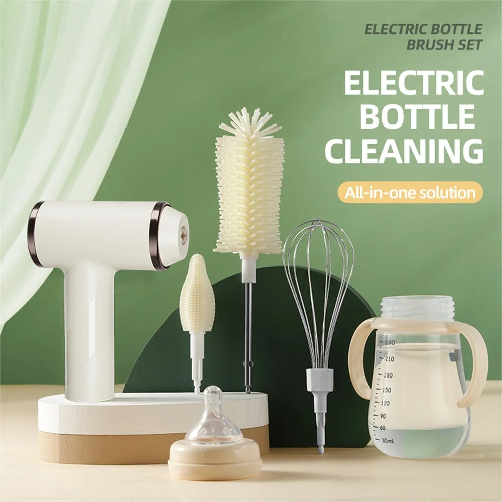 Electric Bottle Brush Whisk Cleaner Multi-Function Cream Beater for Baby Bottles / Thermos / Whipping Cream - Black - 4