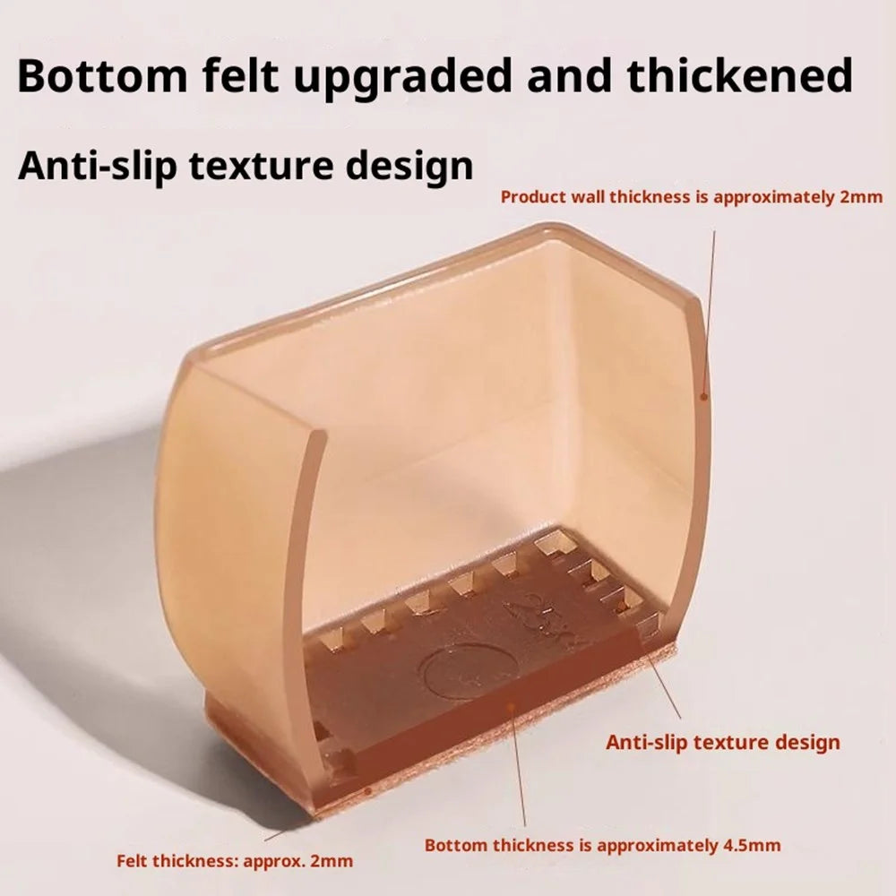 8Pcs Chair Leg Caps 3.2 x 2.8 x 3.8cm Rectangle Noise Reducing Furniture Feet Protectors Anti-Slip Thickened Felt Pads for Home / Office - Brown - 3