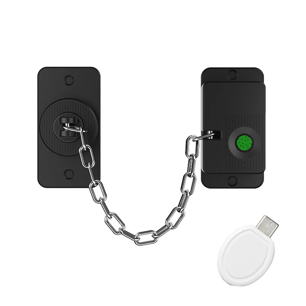 FQ23 Fingerprint Chain Safety Lock Child Pet Proof with Electronic Key for Refrigerator Window Sliding Door - Black - 1