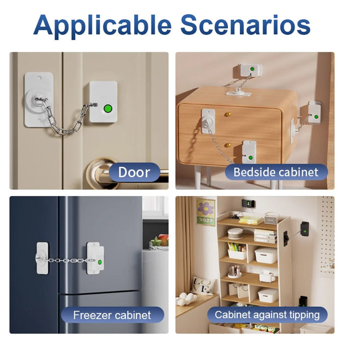 FQ23 Fingerprint Chain Safety Lock Child Pet Proof with Electronic Key for Refrigerator Window Sliding Door - Black - 7