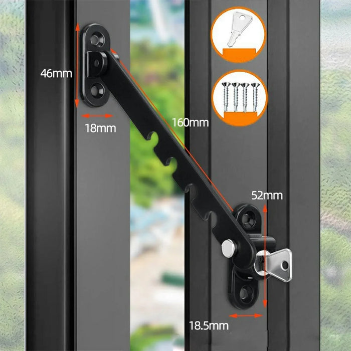 U-Shaped Carbon Steel Child Safety Lock External Lock Catch Angle Limiter Wind Brace Fixator for Doors Windows - Black - 6