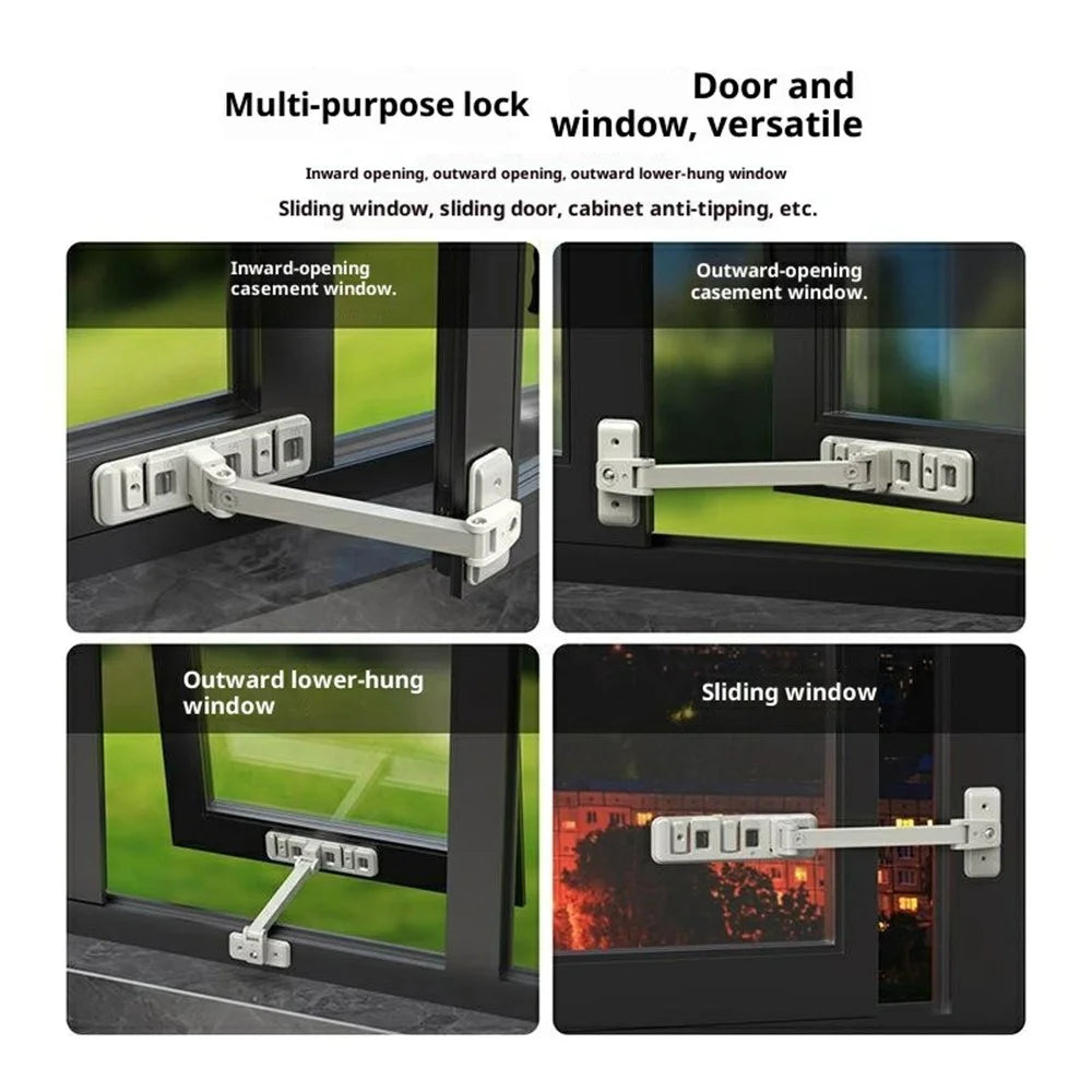 No Drill Self Adhesive Window Lock 3-Level Safety Distance Adjustment Casement Window Stopper - 3