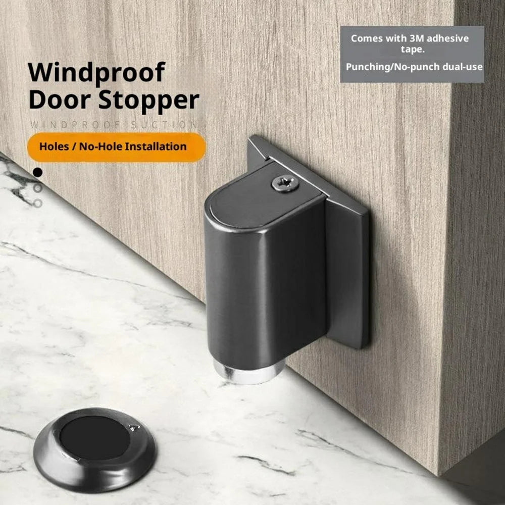 No-Drill Invisible Door Stopper Dual Magnetic Strong Hold Windproof Mute Cushioning Silicone Pad Anti-Collision - Gunmetal Gray - 2