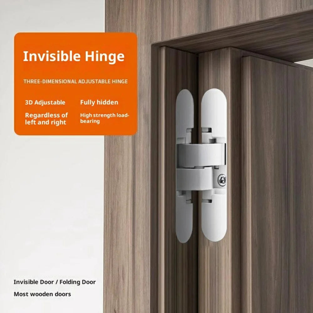 B118 Zinc Alloy 3D Adjustable Invisible Door Hinge 180° Swing Concealed Cross Hinge for Wood Bifold Doors - Silver - 2