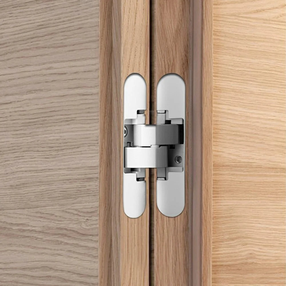 B118 Zinc Alloy 3D Adjustable Invisible Door Hinge 180° Swing Concealed Cross Hinge for Wood Bifold Doors - Silver - 4