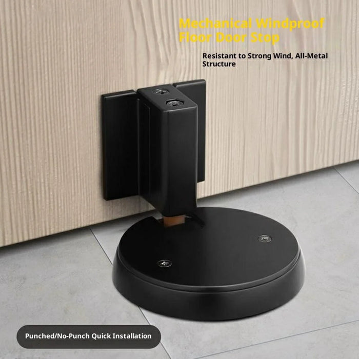 Invisible Floor Mounted Door Stopper No Drill Mechanical Wind Resistant For Bedroom Bathroom - Black - 2