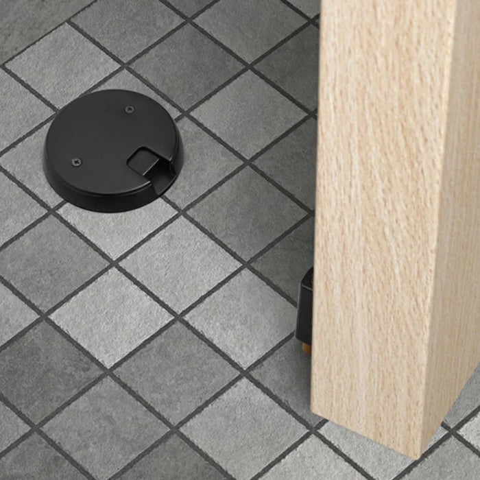 Invisible Floor Mounted Door Stopper No Drill Mechanical Wind Resistant For Bedroom Bathroom - Black - 6