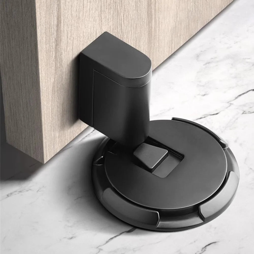 Zinc Alloy Mechanical Door Stopper No-Drill Push-Press Invisible Floor Door Stop Windproof Anti-Collision for Home - Black - 2