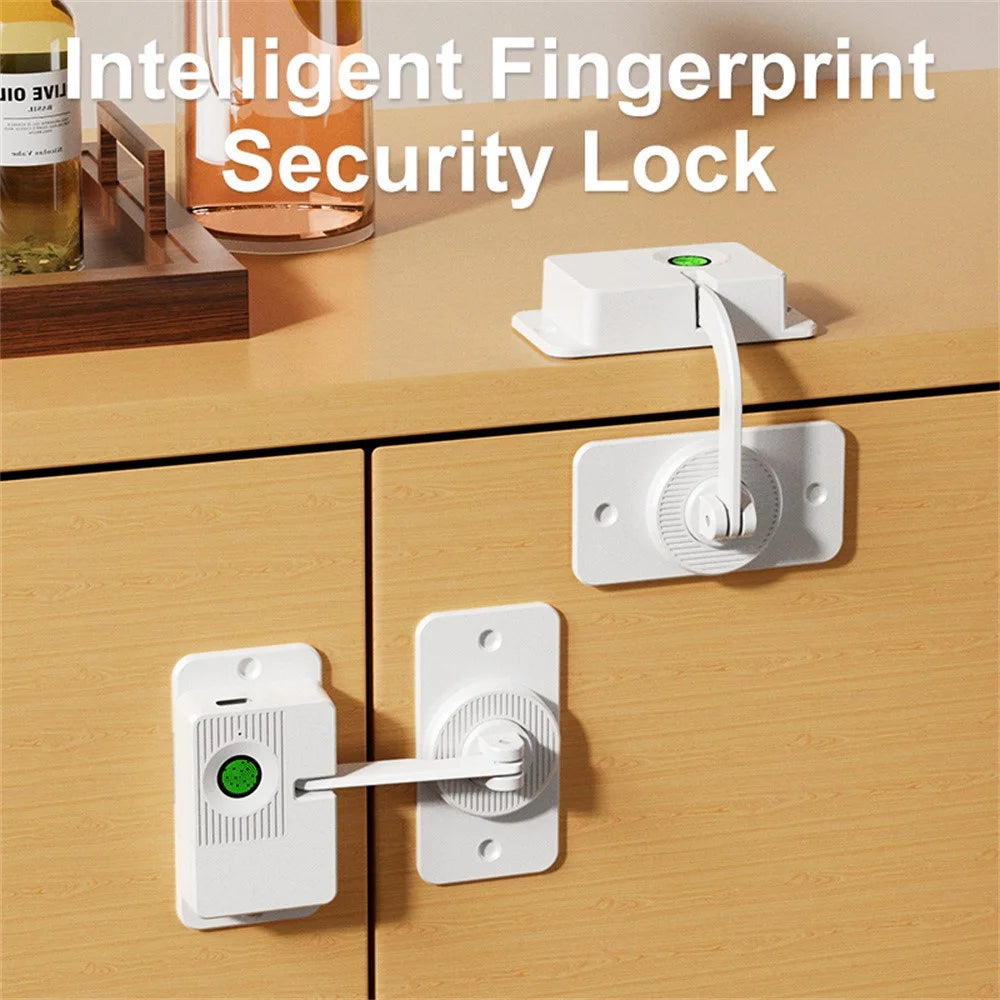 Fingerprint Child Safety Lock Smart Protection Lock Adhesive for Refrigerator Drawer Nightstand - V86 Corner Model  /  Black - 2