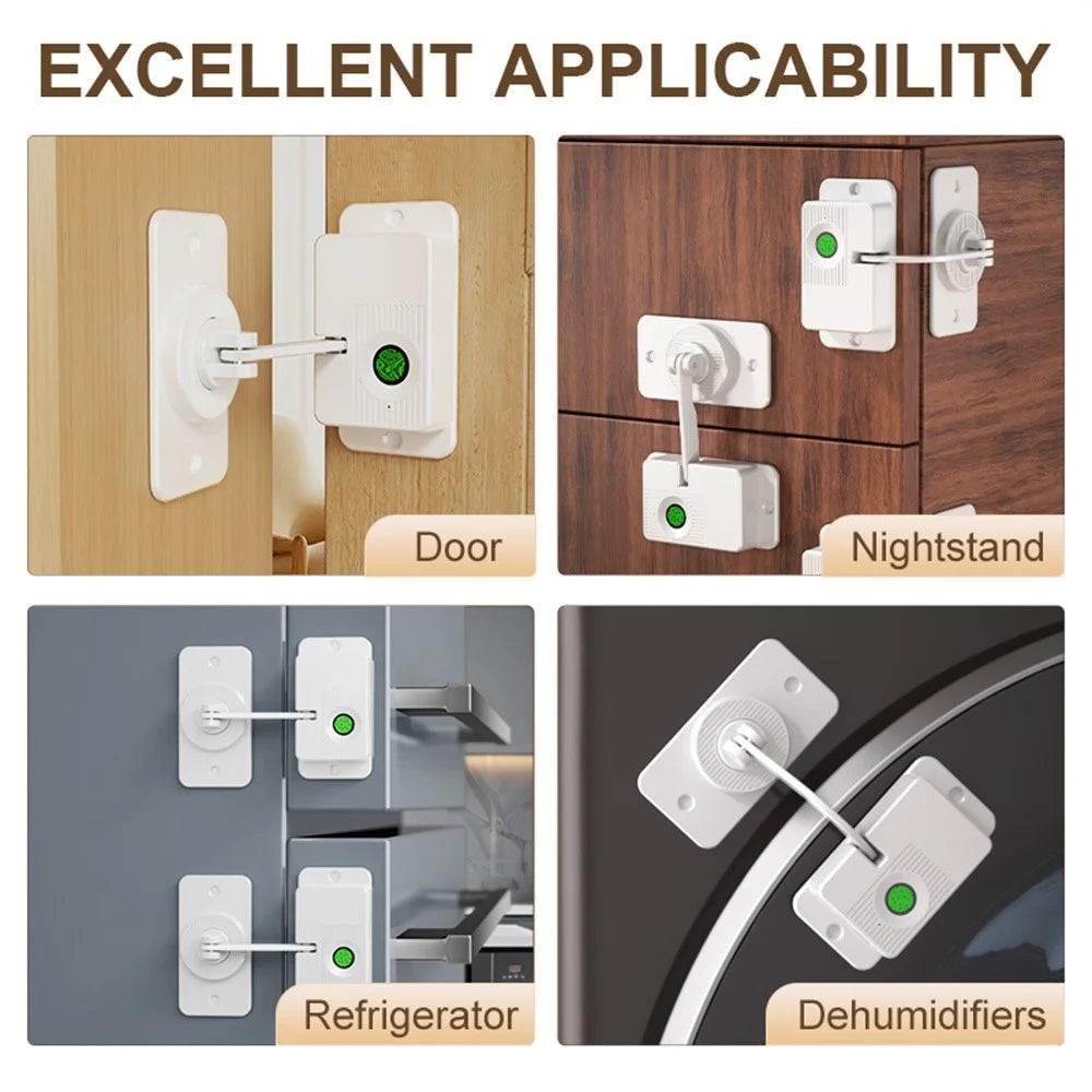 Fingerprint Child Safety Lock Smart Protection Lock Adhesive for Refrigerator Drawer Nightstand - V86 Corner Model  /  Black - 4