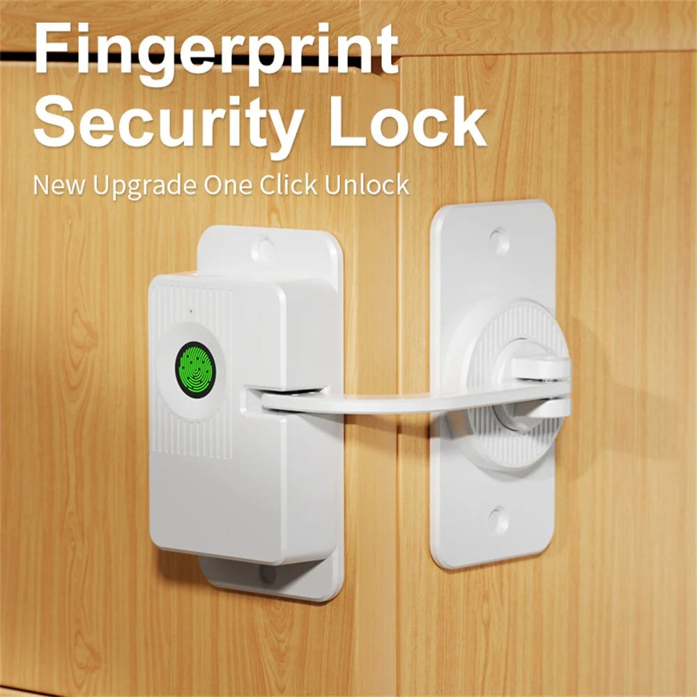 Fingerprint Child Safety Lock Smart Protection Lock Adhesive for Refrigerator Drawer Nightstand - V86 Corner Model  /  Black - 6