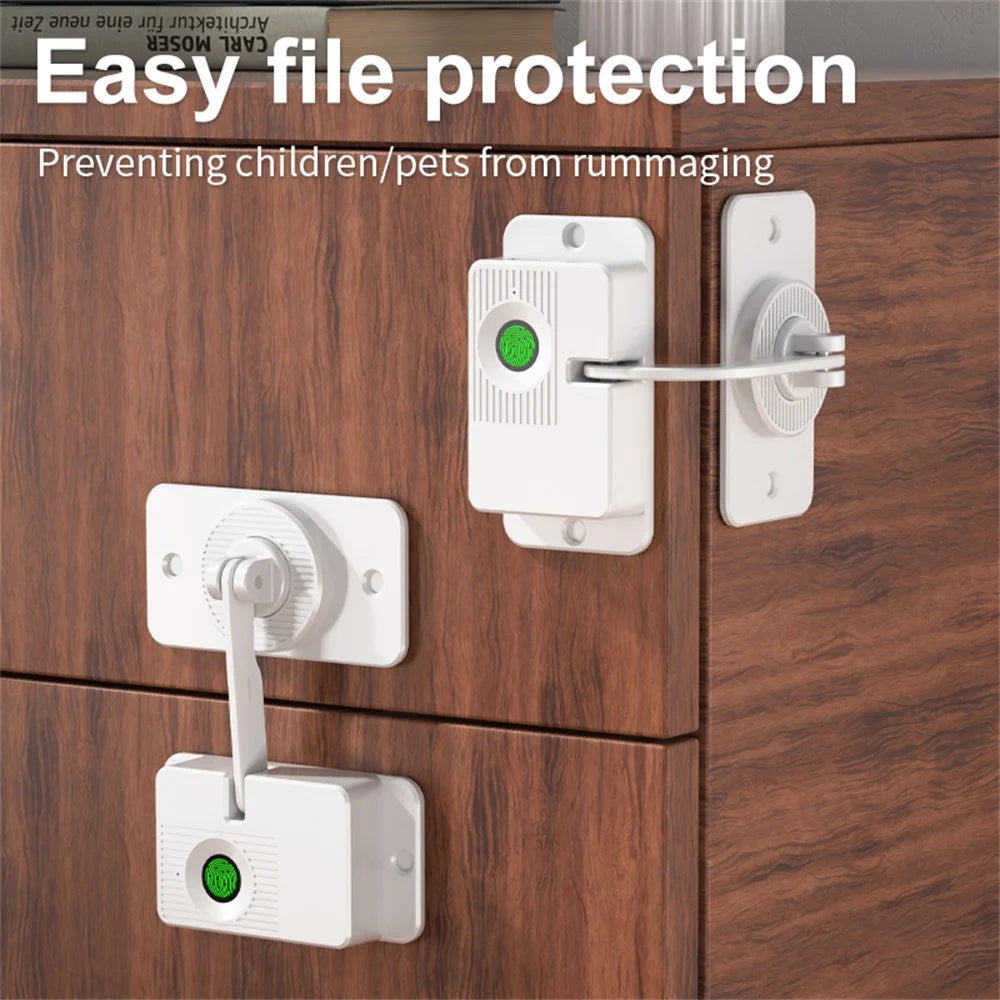 Fingerprint Child Safety Lock Smart Protection Lock Adhesive for Refrigerator Drawer Nightstand - V86 Corner Model  /  Black - 7