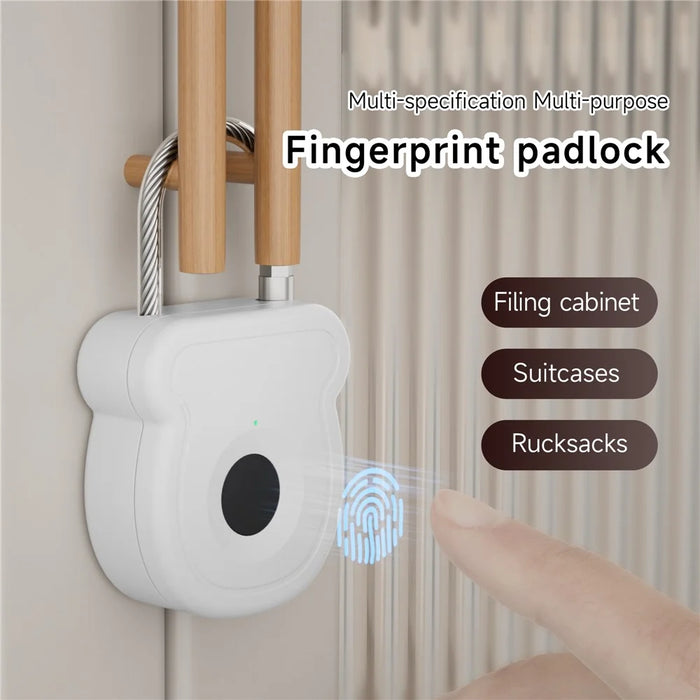 Smart Fingerprint Padlock Anti-Theft Security Lock with Electronic Key USB - C Fast Charge for File Cabinets Suitcases - White - 2