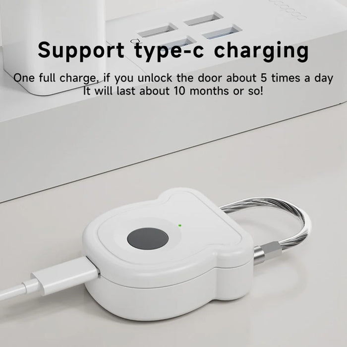 Smart Fingerprint Padlock Anti-Theft Security Lock with Electronic Key USB - C Fast Charge for File Cabinets Suitcases - White - 5