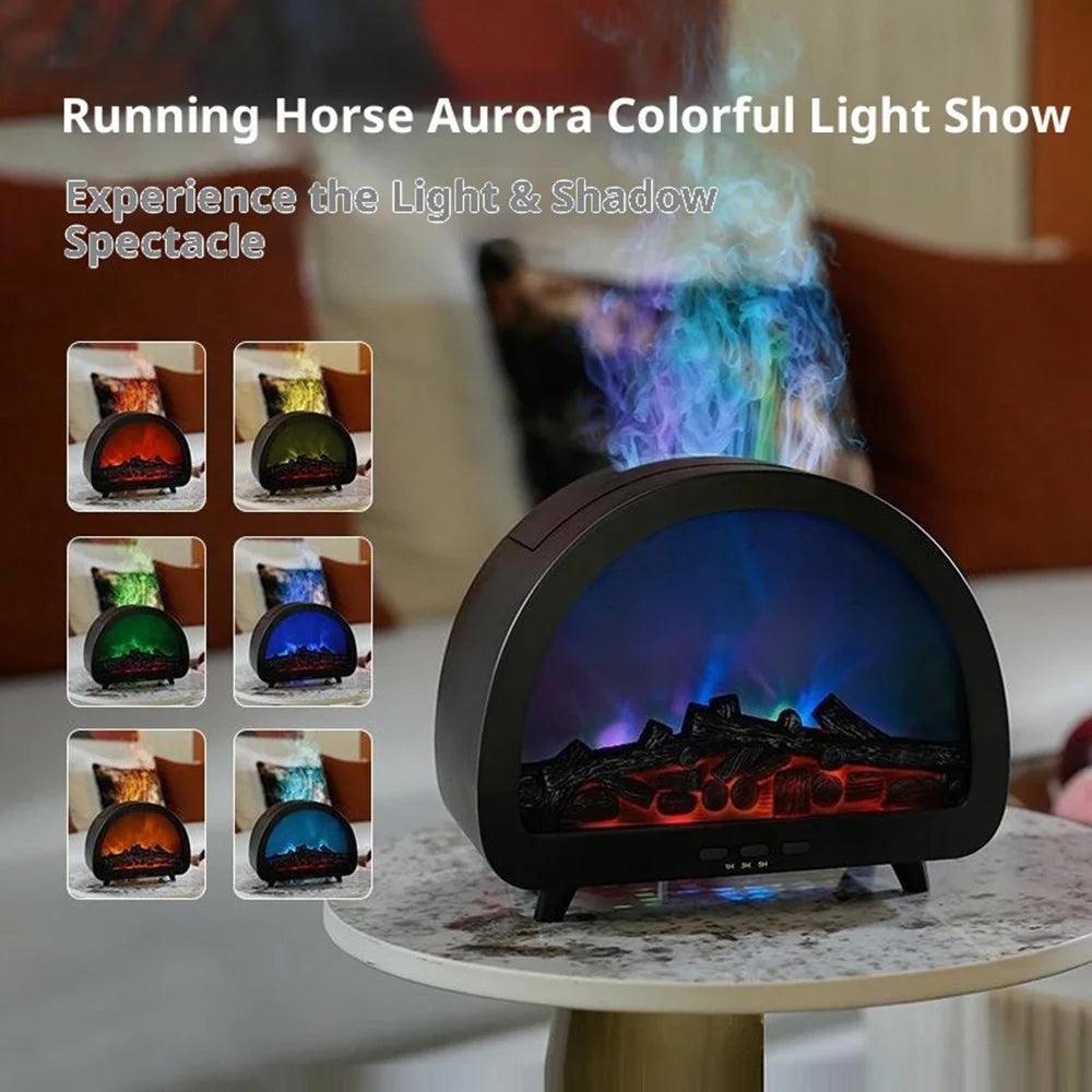 Fireplace Flame Aroma Diffuser 7 Color Atmosphere Light Humidifier Remote Control Auto Shut-Off for Home Desktop - Black - 2