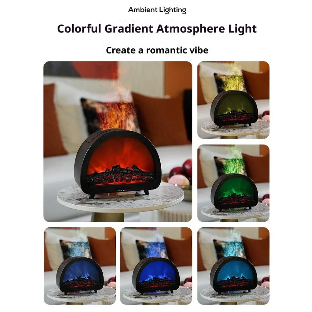 Fireplace Flame Aroma Diffuser 7 Color Atmosphere Light Humidifier Remote Control Auto Shut-Off for Home Desktop - Black - 7