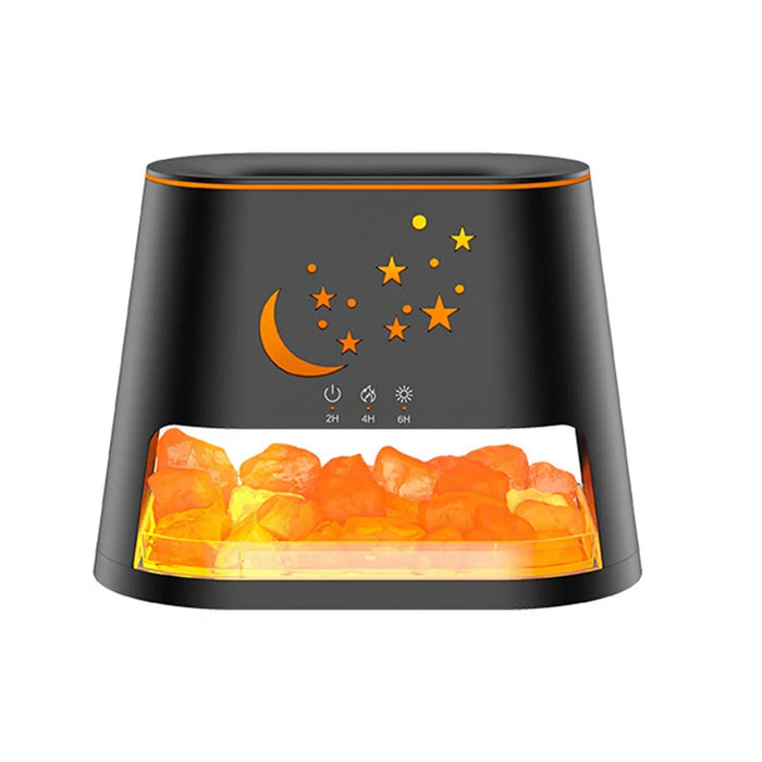 USB Salt Stone Flame Diffuser 3D Fire Effect Air Humidifier with 7 Color Lights for Home / Office Desktop - Black - 1