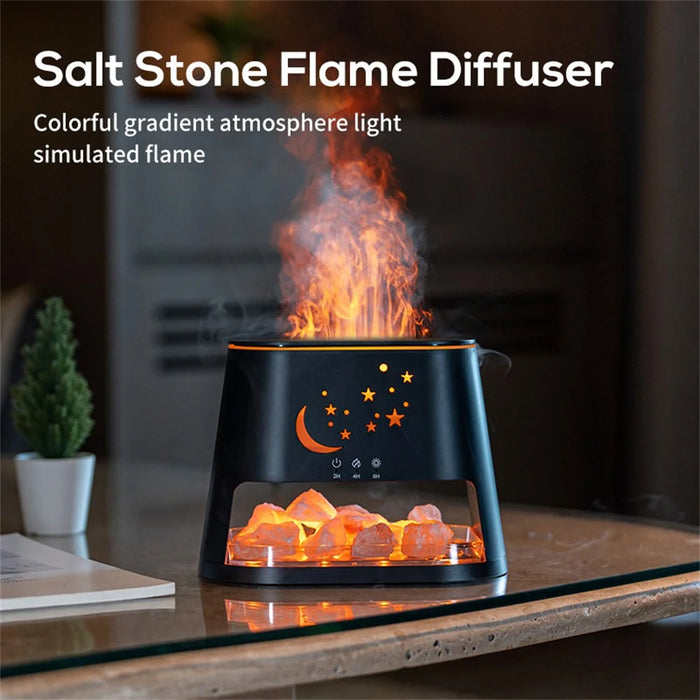 USB Salt Stone Flame Diffuser 3D Fire Effect Air Humidifier with 7 Color Lights for Home / Office Desktop - Black - 2