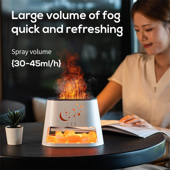 USB Salt Stone Flame Diffuser 3D Fire Effect Air Humidifier with 7 Color Lights for Home / Office Desktop - Black - 4