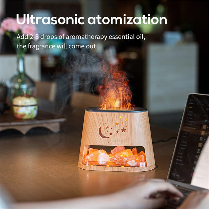 USB Salt Stone Flame Diffuser 3D Fire Effect Air Humidifier with 7 Color Lights for Home / Office Desktop - Black - 5