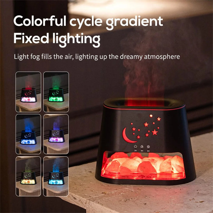 USB Salt Stone Flame Diffuser 3D Fire Effect Air Humidifier with 7 Color Lights for Home / Office Desktop - Black - 6