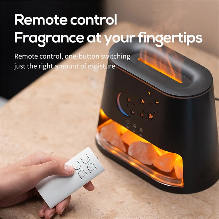 USB Salt Stone Flame Diffuser 3D Fire Effect Air Humidifier with 7 Color Lights for Home / Office Desktop - Black - 7