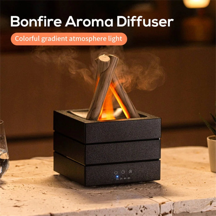 USB Campfire Aroma Diffuser Desktop Air Humidifier with 7-Color Gradient Flame Effect - Black - 2