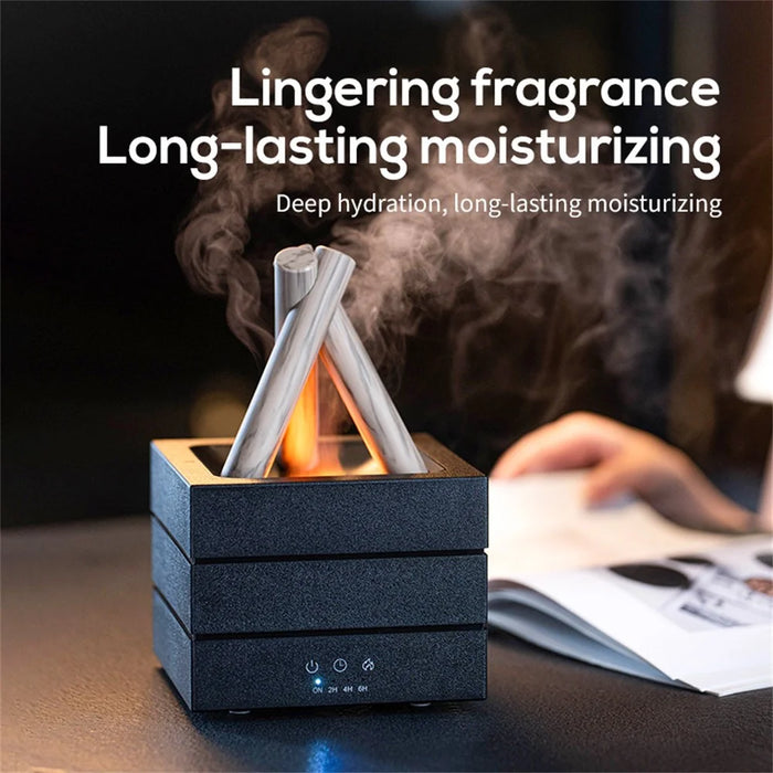 USB Campfire Aroma Diffuser Desktop Air Humidifier with 7-Color Gradient Flame Effect - Black - 5