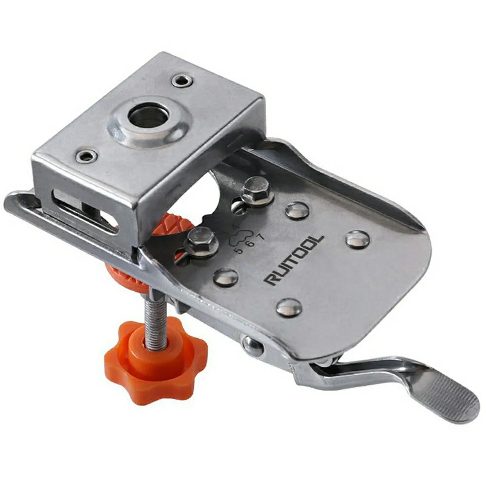 Stainless Steel Hinge Hole Jig with 3-Blade Drill Bit for Cabinet Doors, Adjustable Fast Positioning Woodworking Hinge Drill Guide - 1