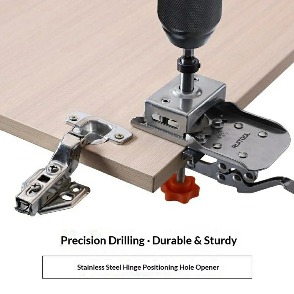 Stainless Steel Hinge Hole Jig with 3-Blade Drill Bit for Cabinet Doors, Adjustable Fast Positioning Woodworking Hinge Drill Guide - 2
