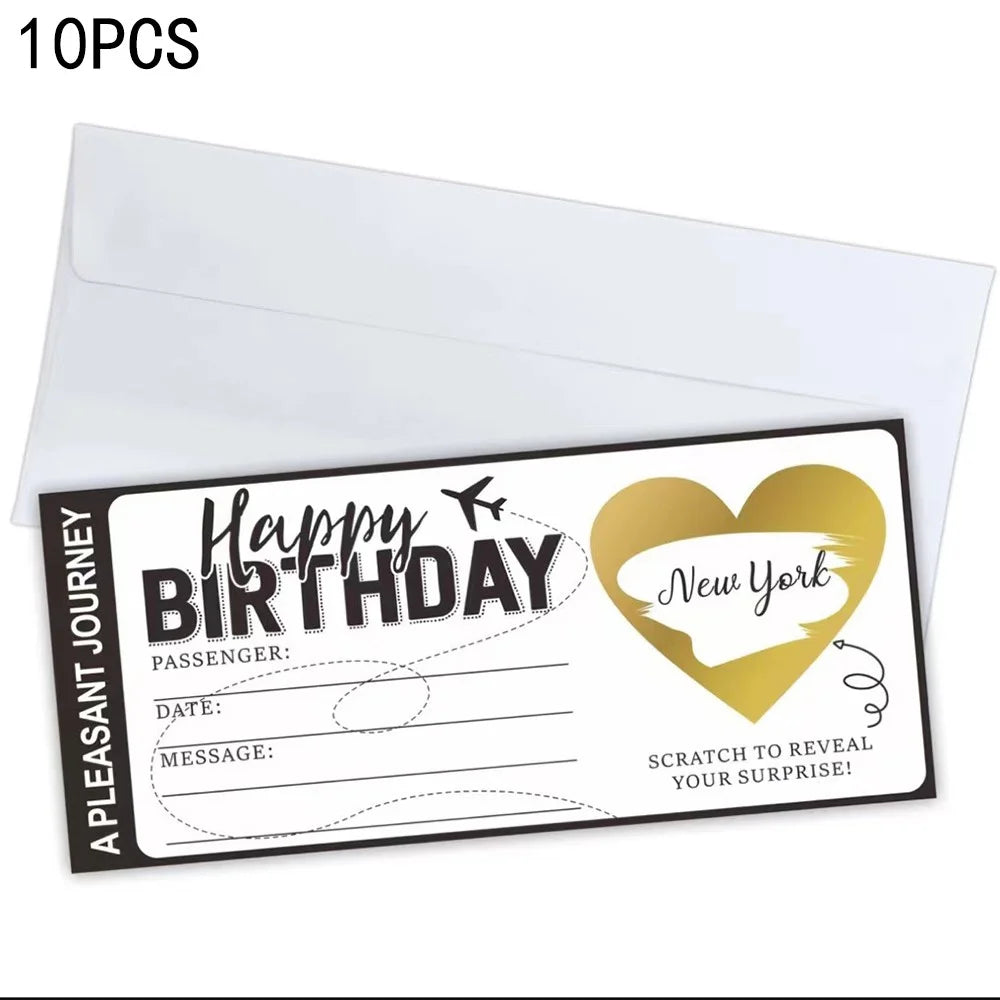 10Pcs DIY Surprise Gift Boarding Pass Ticket Set with Envelopes, Scratch-Off Stickers for Travel-Themed Events - All Black - 1