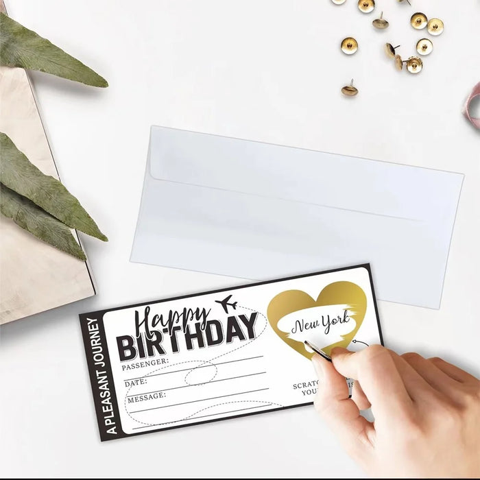 10Pcs DIY Surprise Gift Boarding Pass Ticket Set with Envelopes, Scratch-Off Stickers for Travel-Themed Events - All Black - 2