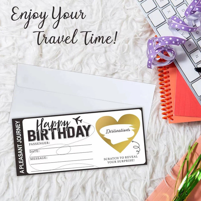 10Pcs DIY Surprise Gift Boarding Pass Ticket Set with Envelopes, Scratch-Off Stickers for Travel-Themed Events - All Black - 3
