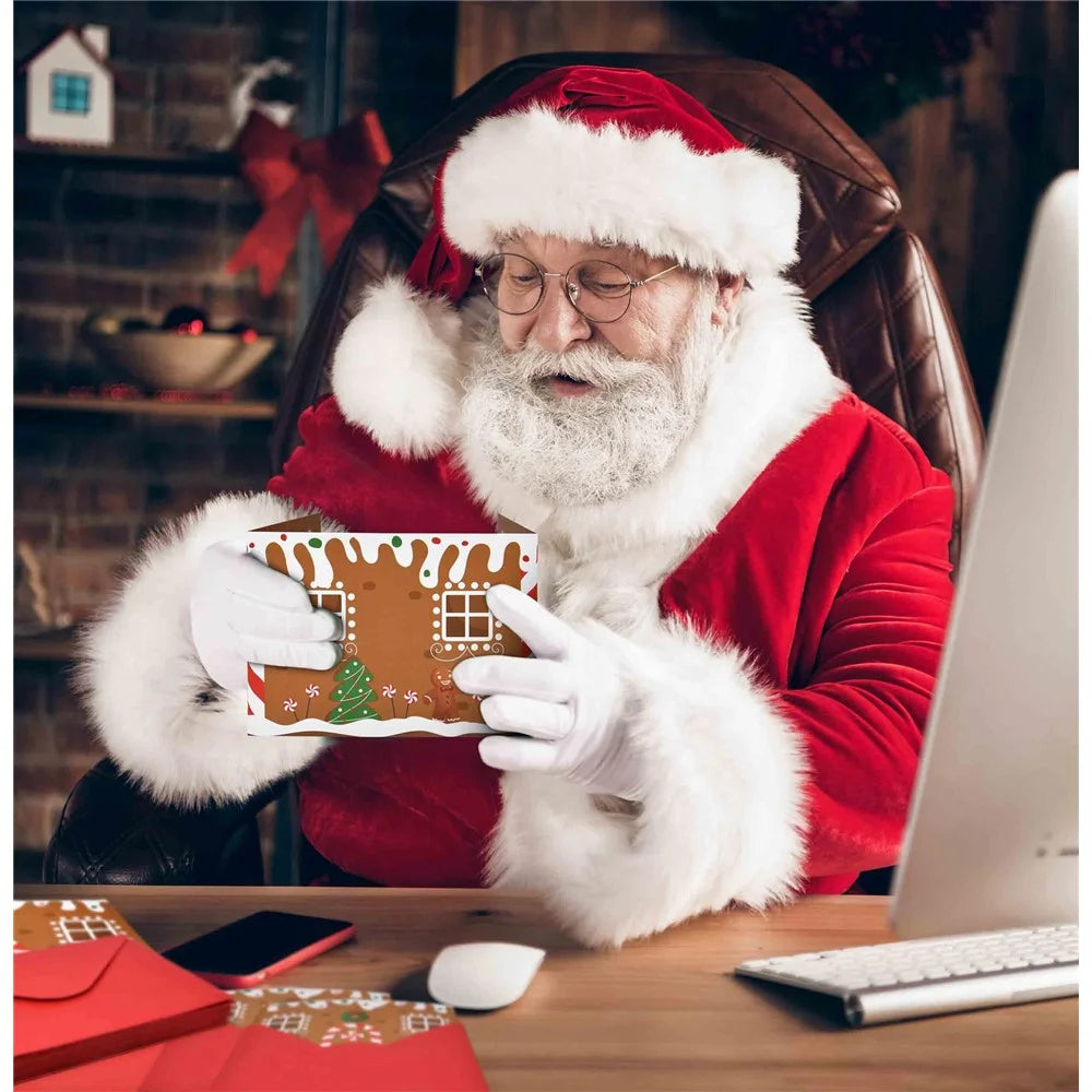 10 Pack Christmas Gingerbread House Greeting Cards Gift (10 Cards + 10 Envelopes) Tri-Fold Double-Sided Holiday Party Decoration Cards - 3